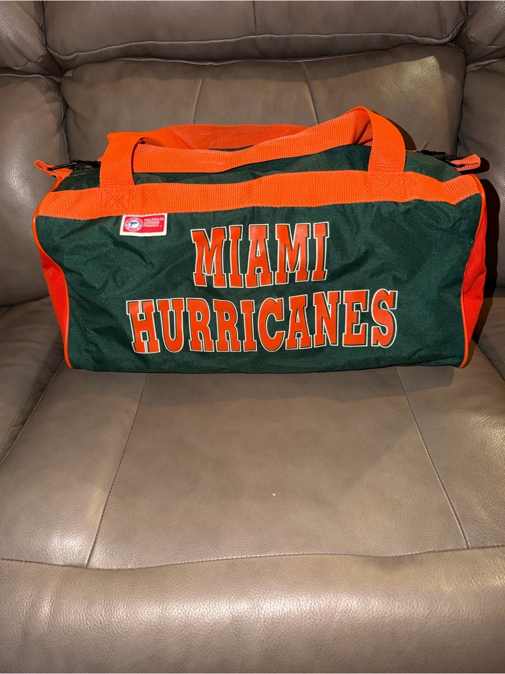 Vintage Miami Hurricanes Green & Orange Duffle Bag NCAA collegiate licensed